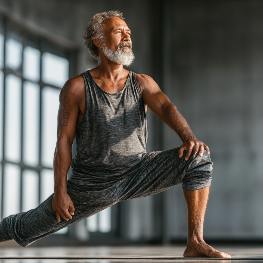 Adulto mayor practicando técnicas de respiración